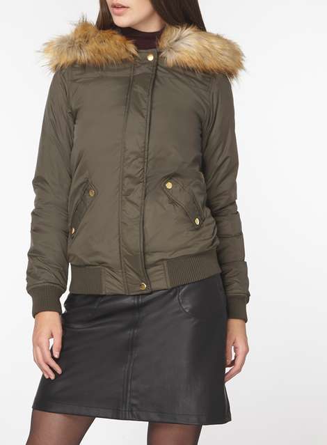**Tall Faux Fur Hooded Bomber Jacket